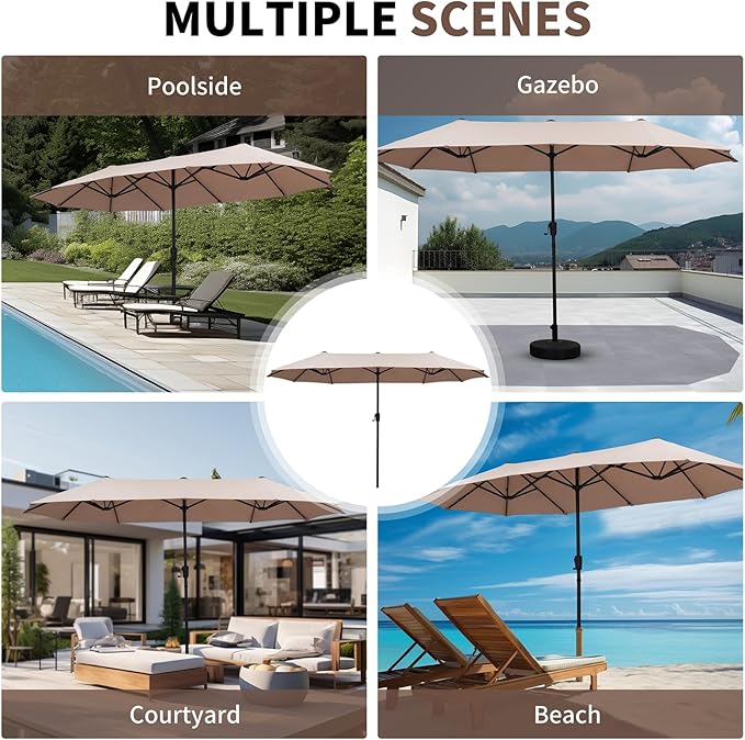 13 ft Patio Umbrella, Large Rectangle Outdoor Umbrella with Strap, Crank, Blue