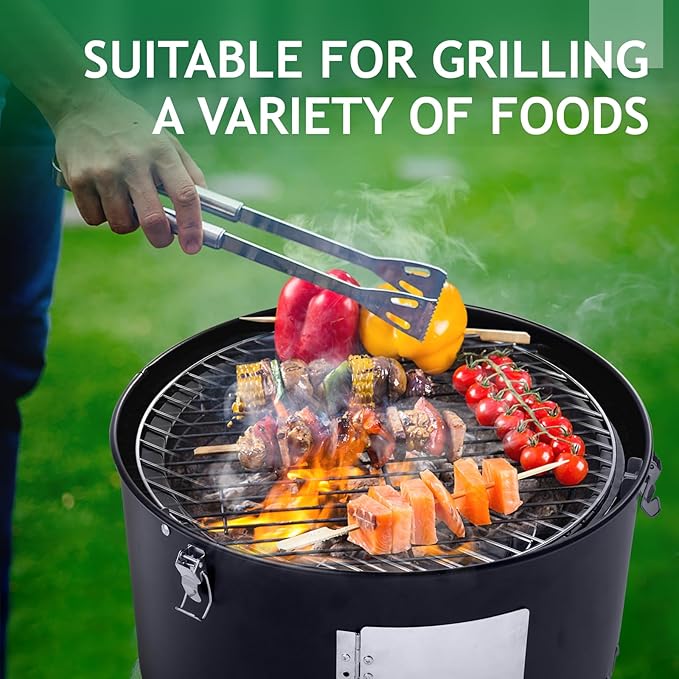 18 Inch Multi-Layer Charcoal BBQ Smoker Grill,Vertical Steel Charcoal Smoker, Heavy Duty Double Layer Round BBQ Grill for Outdoor Cooking, Black