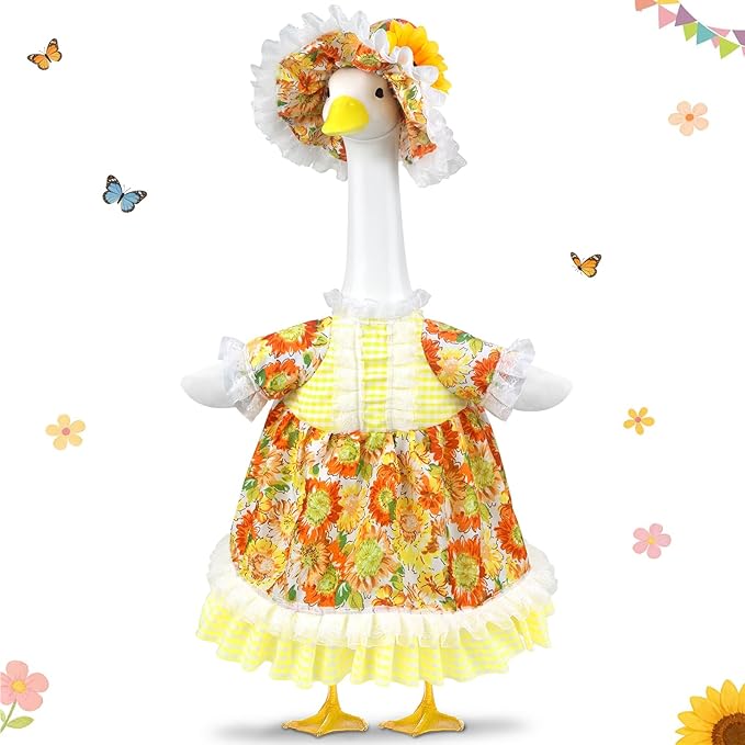 Spring Porch Goose Outfit, Sunflower Goose Outfits Fits 17-23 In Statue | Summer Goose Clothes with Hat for Outdoor Yard Lawn Patio Plastic Cement Decor