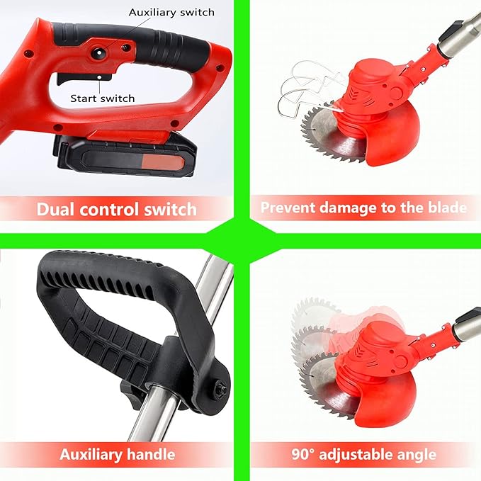 Weed Wacker Cordless Grass Trimmer Electric Weed 90~120cm Retractable, 3 Kinds of Lawn Mower Accessories, 24v Electric Cordless Garden Trimmer with Battery and Charger for Garden