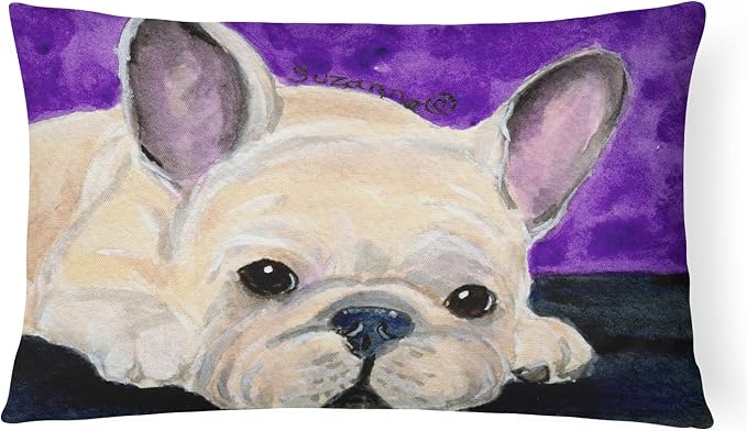 Caroline's Treasures SS8698PW1216 French Bulldog Canvas Fabric Decorative Pillow Machine Washable, Indoor Outdoor Decorative Pillow for Couch, Bed or Patio, 12HX16W