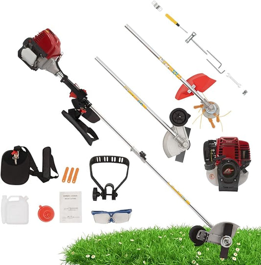 35.88CC Gas Weed Wacker 4-Stroke Gas Powered Weed Eater 0.75KW Grass String Trimmer Powerful Lawn Edger with 2 Blade Heads Grass Tools for Garden, Urban Greening | US Stock