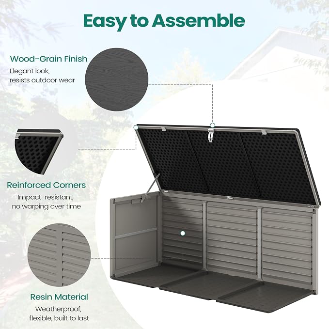 Resin Deck Box 130 Gallon, Lockable & Waterproof Outdoor Storage, UV-Resistant Patio Box for Cushions, Tools, and Outdoor Accessories (Gray)