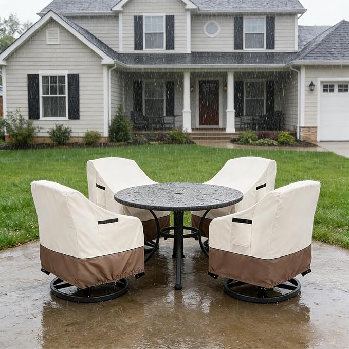 Patio Chair Covers Waterproof Outdoor Furniture Cover, All-Weather Protection Outdoor Lawn Patio Furniture Covers 4 Pack for 32" W x 35" D x 32" H, Beige ﻿