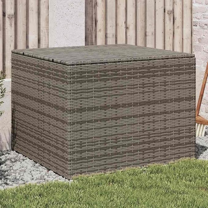 Outdoor Garden Storage Box 291L, Weather-Resistant Poly Rattan Deck Box for Patio, Balcony, Backyard Cushion and Tool Organization, Grey