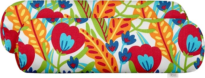 RSH DECOR Set of 2 - Indoor/Outdoor Square Decorative Neckroll/Bolster Pillows- Artistic Multicolor Floral - Choose Size (20 x 6)