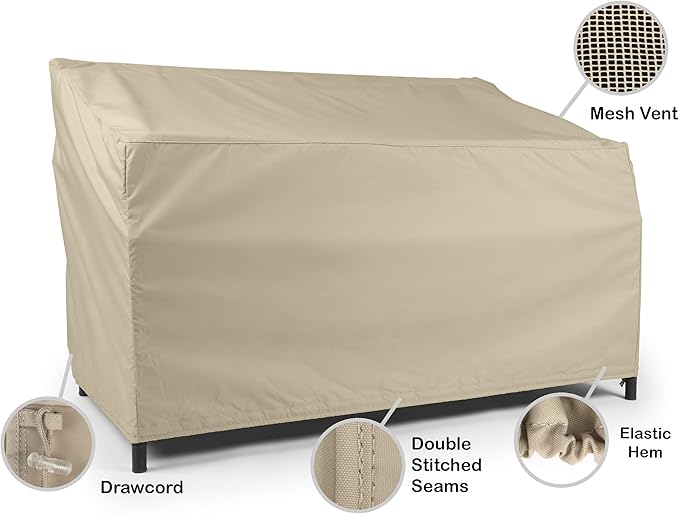 Covermates Elite Outdoor Patio Sofa Cover – Water-Resistant 300D Polyester, Double-Stitched Seams, Elastic Hem, Auto-Locking Drawcord & Mesh Vent for Moderate Weather, 76W x 36D x 36H, Khaki