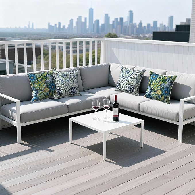 Outdoor Throw Pillows Inners, Fade Resistant Patio Furniture Square Pillows with Piping Set of 2 for Patio Furniture, 18x18 Inch, Wonder Garden