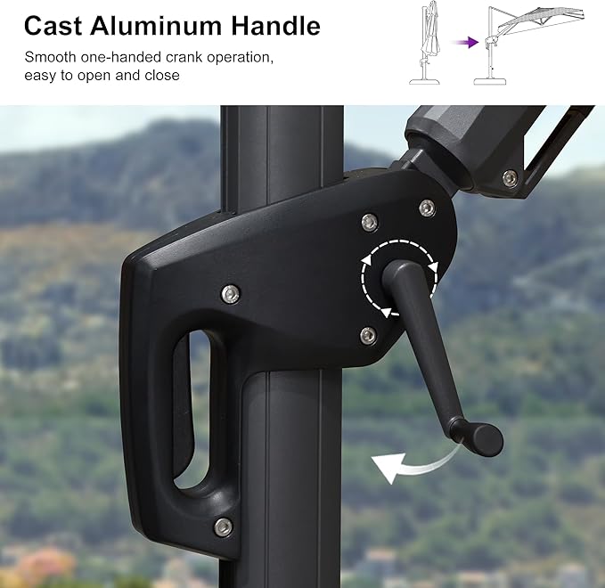 PURPLE LEAF 6.5' X 10' Left-right Tilt Patio Umbrella Outdoor Cantilever Swivel Rectangle Umbrella Aluminum Offset Umbrella with 360-degree Rotation for Garden Deck Pool Patio Grey