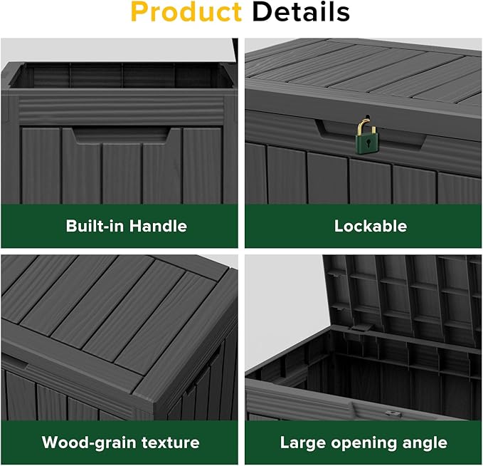 EasyUp 50 Gallon Deck Box Small Deck Box for Indoor and Outdoor,Waterproof Storage Boxs for Patio Furniture,Garden Tools,Cushions, Lockable and UV Resistant,Easy to Install(Black)