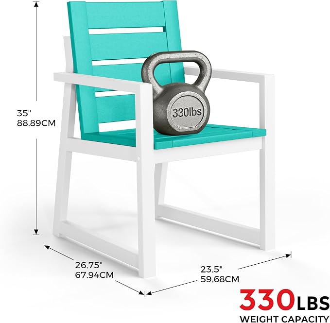 Costaelm Stinson HDPE Plastic Outdoor Patio Dining Arm Chair, Turquoise