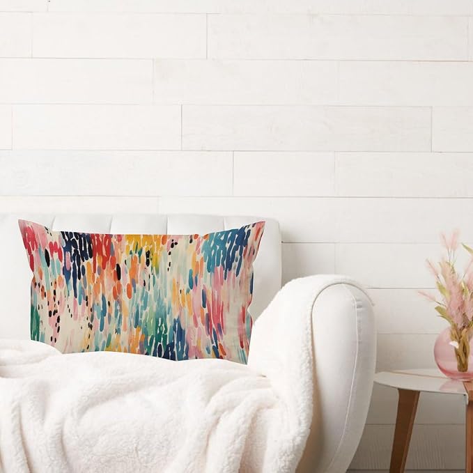Make It Rain Fiesta Lumbar Throw Pillow Cover Rainbow Colorful Throw Pillow Cover Abstract Outdoor Garden Decoration for for Sofa Bedroom Car Couch 16x26in
