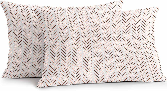 Vandarllin Outdoor Throw Pillows Covers 20x12 inch Set of 2 Waterproof OrangeStripes Decorative Zippered Cushion Covers for Patio Furniture, Modern Art Lines Lumbar Pillowcases