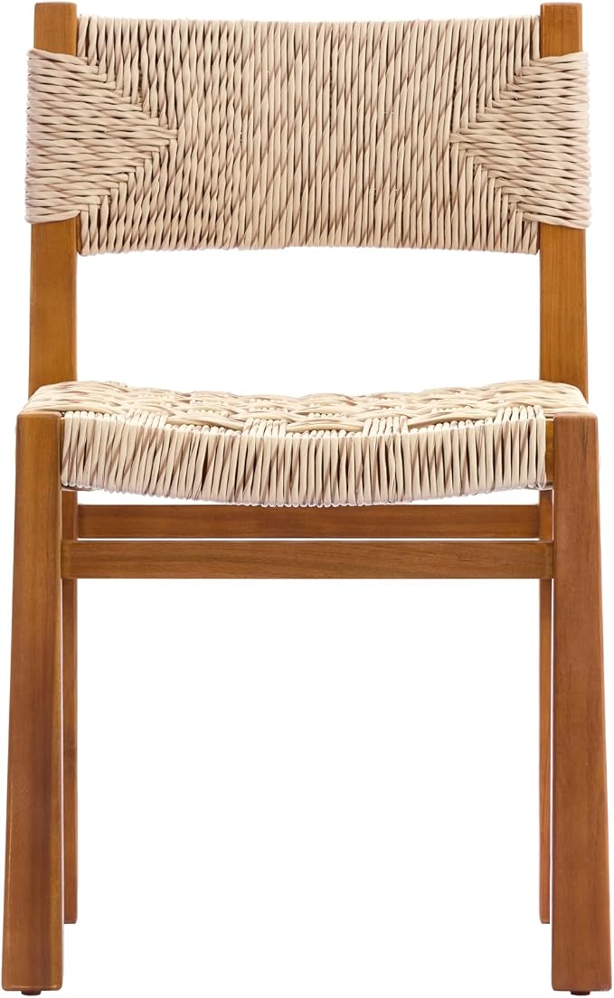 Christopher Knight Home Alson Acacia Wood Patio Dining Set with Bench, Solid Wood Outdoor Dining Table Set for 6, Outdoor Dining Set with Woven Wicker Accent, Teak+Light Grey
