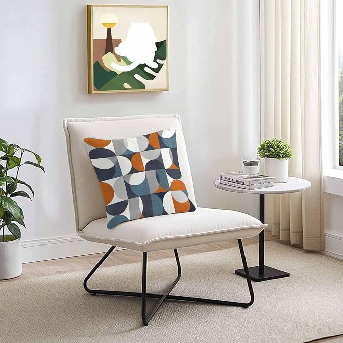 Vandarllin Outdoor Throw Pillows Covers 26x26 inch Set of 2 Waterproof Mid Century Geometric Decorative Zippered Cushion Covers for Patio Furniture, Abstract Modern Orange Blue Lumbar Pillowcases
