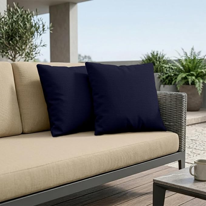Covers & All Sunbrella Throw Pillows Set of 2, 18 x 18 Inch Square Outdoor & Indoor Cushions with Insert, Fade & UV Resistant Fabric (Canvas Navy)
