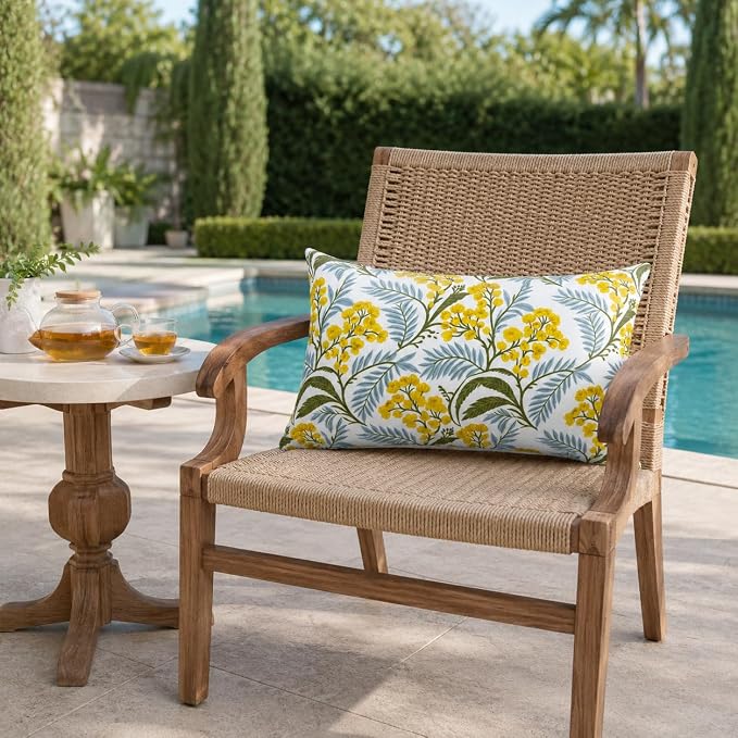 Outdoor Lumbar Pillows 12"x20" Waterproof Patio Pillows with Inserts | Set of 2 Fade Resistant Outdoor Waterproof Lumbar Pillow Decorative Garden Lumbar Cushions for Home Patio Terrace Sofa