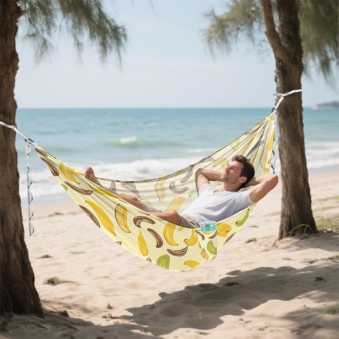 Camping Hammock Outdoor Hammocks for Outside Yellow Green Brown Banana Beach Trees Portable Lightweight with Pockets Tree Straps Indoor Small