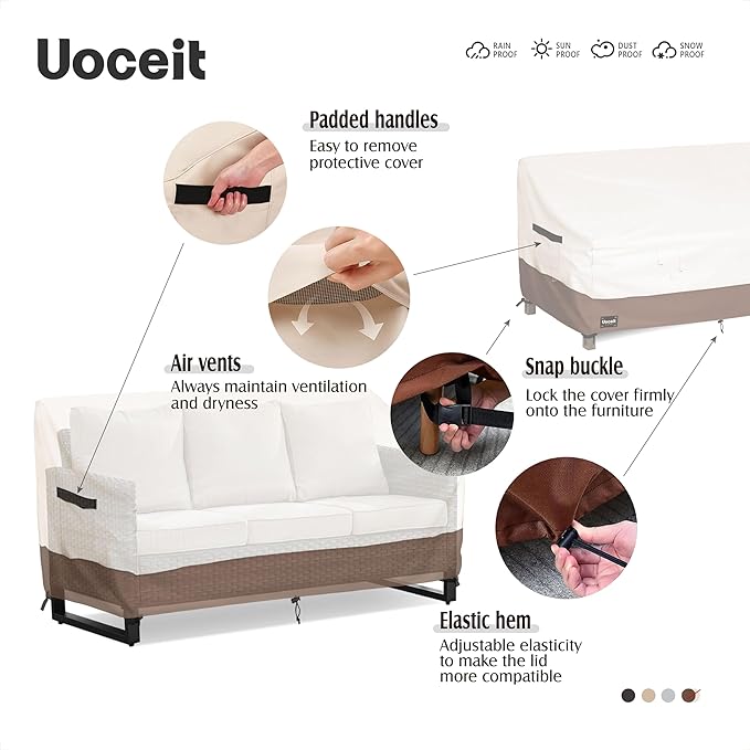 3-Seater Outdoor Couch Cover, 79Wx38Dx35H inches Outdoor Furniture Covers Waterproof，100% Waterproof Heavy Duty Patio Furniture Covers,Beige&Brown Modern Style Outdoor Sofa Cover.