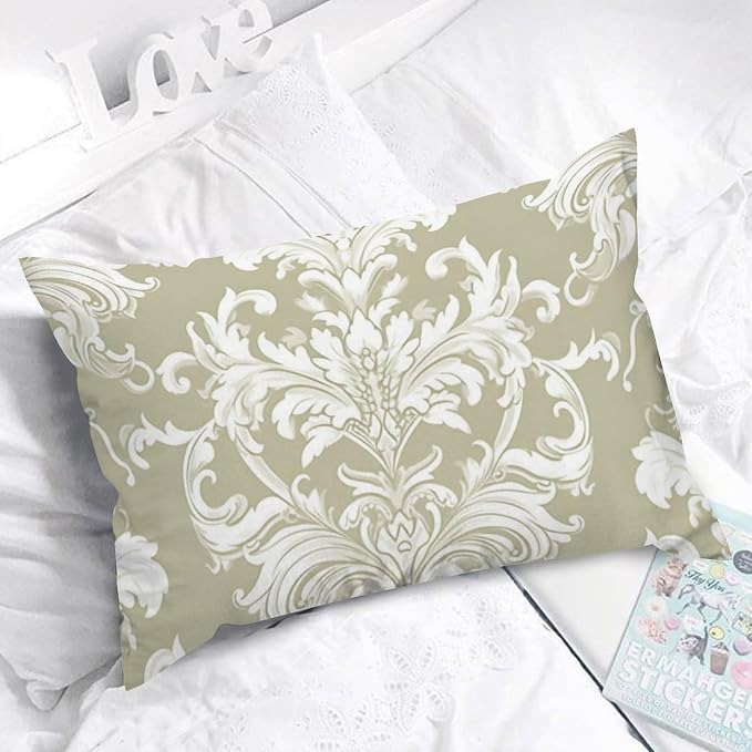 Tan White Taupe Beige Damask Lumbar Pillow Cover Throw Pillow Cover Rustic Decorative Cushion Covers Home Decor for for Living Room Home Sofa Couch 12x18in