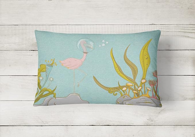 Caroline's Treasures BB8557PW1216 Flamingo Underwater #2 Canvas Fabric Decorative Pillow Machine Washable, Indoor Outdoor Decorative Pillow for Couch, Bed or Patio, 12HX16W