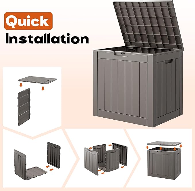 Outdoor Storage Box, Resin Deck Boxes Indoor and outdoor, Waterproof Storage Box Lockable Lid (Grey,35 Gallon)