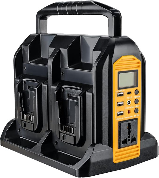 350W Portable Power Supply Inverter Compatible with Dewalt 20V Li-ion Battery, 4 Port Pure Sine Wave Inverter DC 20V to AC 120V with AC Output, USB Port, Type-C Port, 300LM LED Light Emergency