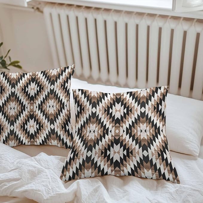 Brown Black Outdoor Pillow Cover 26x26 Inch Cushion Sham Case, Waterproof Decorative Square Throw Pillowcase for Outside Garden Patio Porch Couch Chair Tent Moroccan Southwestern Aztec Abstract Boho
