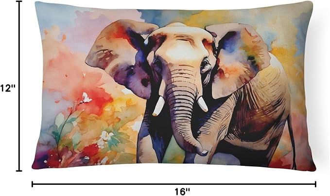 Caroline's Treasures DAC2906PW1216 Elephant Throw Pillow Machine Washable, Indoor Outdoor Decorative Pillow for Couch, Bed or Patio, 12HX16W