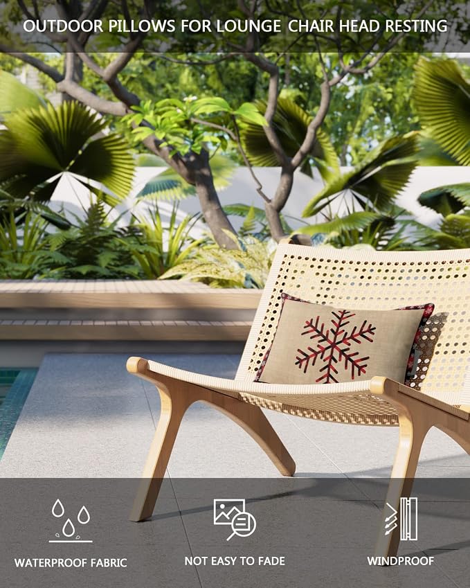Outdoor Pillows Covers with Inserts Christmas Snowflake Retro Red and Black Buffalo Plaid Waterproof Pillow with Adjustable Strap Throw Pillows for Patio Furniture Recliner Lounge Chair, 11"x16", 1PCS