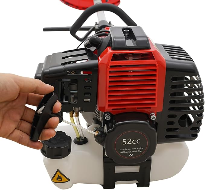 52CC 2-Stroke Brush Cutter Grass Trimmer, Gasoline Grass Wacker, Brush Cutter Multifunctional Trimming Tools with 7 Heads & 0.9 Qt Fuel Tank for Shrub Harvesting Cleaning
