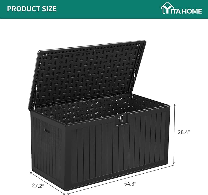 YITAHOME 180 Gallon Double-Wall Deck Box with Side Handles, Outdoor Large Storage for Patio Furniture Cushions, Garden Pool Accessories, Water Resistant & Lockable