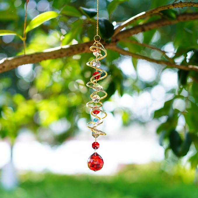 20.5in Crystal Gazing Ball Wind Spinner Suncatcher Garden Decor | Crystal Gazing Ball Wind Spinner Spiral Tail Octagonal Beads Sun Catcher Hanging for Garden Patio Yard Wedding Decor