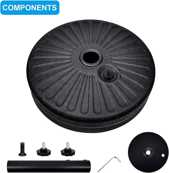 Simple Deluxe 7.5' Patio Umbrella with 20 Inch 50lbs Capacity Fillable Round Base, 6 Sturdy Ribs with Push Button Tilt/Crank for Garden, Deck, Backyard, Pool, Red and Black