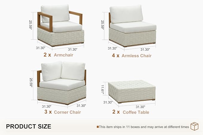 PURPLE LEAF Patio Outdoor Furniture Set 11 Pieces, Premium Leather Outdoor Couch Sectional Sofa, L-Shaped Patio Conversation Sets with Olefin Cushions, Patio Couch for Porch, Balcony, Garden, White