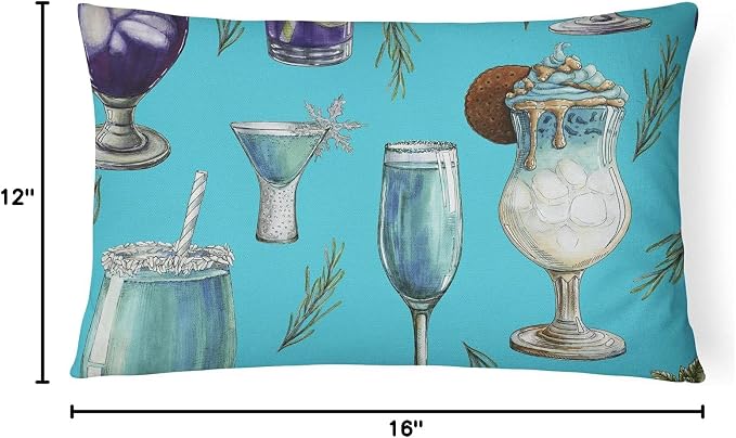 Caroline's Treasures BB5203PW1216 Drinks and Cocktails Blue Canvas Fabric Decorative Pillow Machine Washable, Indoor Outdoor Decorative Pillow for Couch, Bed or Patio, 12HX16W