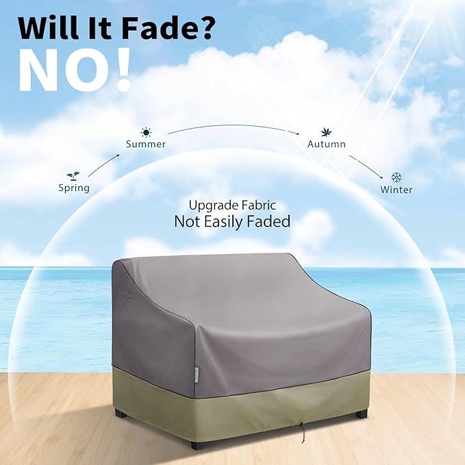 KylinLucky Large Waterproof Patio Sofa Cover 88 x 40 x 33 inches 600D, Heavy Duty 3-Seater Outdoor Couch Cover with Air Vent & Straps, Grey