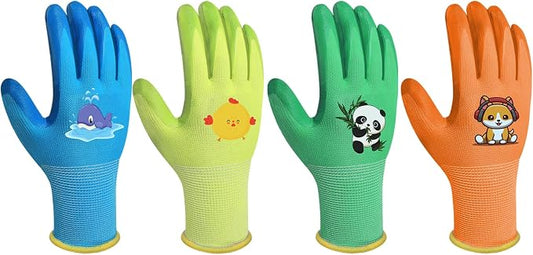 Kids-Gardening-Gloves for Age 3-12, Rubber-Coated Garden Yard Work-Gloves for Children Toddlers Boys & Girls