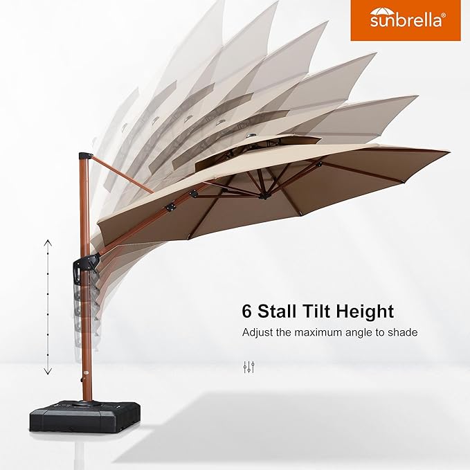 PURPLE LEAF 11ft Patio Umbrella Cantilever Umbrellas Outdoor Round Wood Umbrella Offset Umbrellas Heavy Duty Sun for Garden Deck Pool, Spectrum Sand