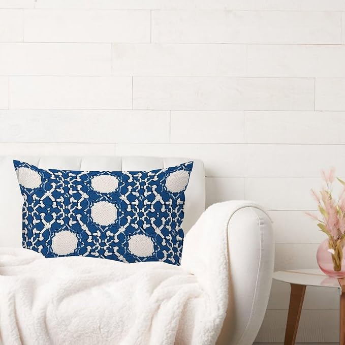 Blue Geometric Rectangular Cushion Cover Blue and White Trellis Throw Pillow Cover Abstract Decorative Cushion Cases Home Decor for for Living Room Bedroom Chair Couch 16x26in