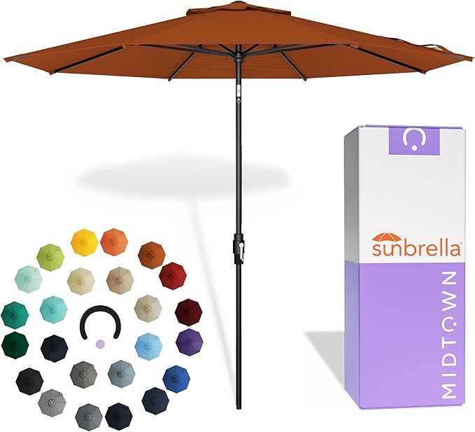 Midtown Umbrellas – The Swilt 8 Ft Patio Umbrella with 360° Swivel & Tilt Mechanism, Sunbrella Fabric & 8 Fiberglass Ribs – Outdoor Umbrella for Deck, Pool & Cafes – Terracotta Canopy, Black Pole