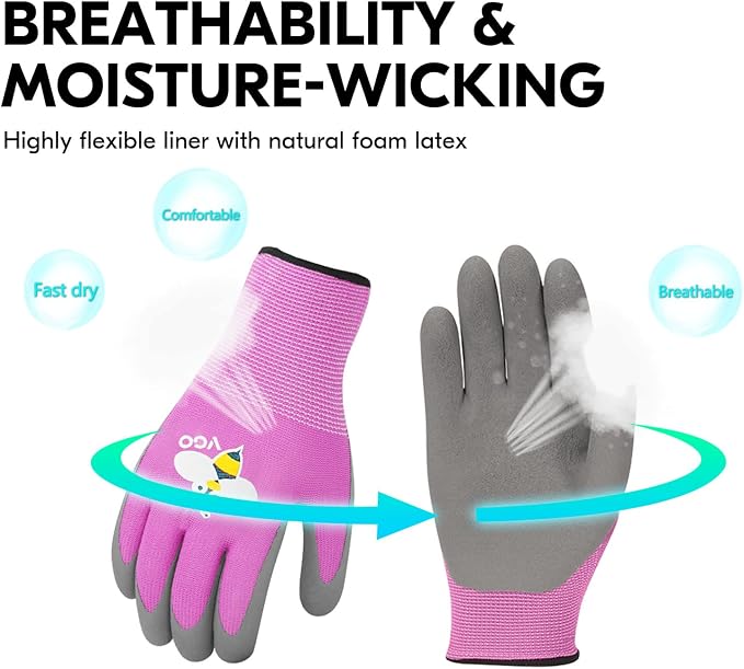 Vgo... 1-Pair Age 3-5 Kids Gardening Gloves, Children Yard Work Gloves, Soft Safety Rubber Gloves (XXXS, Purple, KID-RB6013)