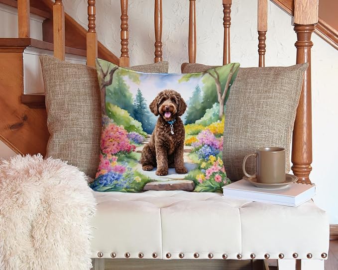 Caroline's Treasures Labradoodle Spring Path Throw Pillow Machine Washable, Indoor Outdoor Decorative Pillow for Couch, Bed or Patio, 14Hx14W