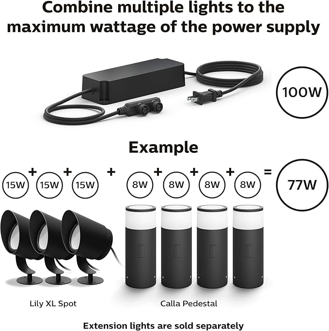 Philips Hue Outdoor 8-Foot Cable and T Connector - Connect Your Hue Outdoor Low Voltage Lights - 1 Pack - Requires Hue Bridge - Weatherproof