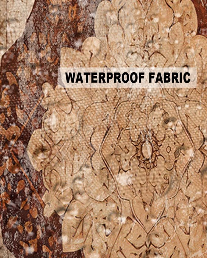 Outdoor Waterproof Pillow Covers Set of 2, Meddle Century Vintage Carpet Mural Pattern Brown Patio Throw Pillow Covers, Decorative Cushion Case for Couch Sofa Furniture Garden, 20x12 Inch