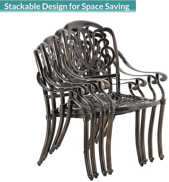 MEETWARM 7-Piece Outdoor Patio Dining Set, 6 Outdoor Dining Cushioned Chairs and 1 Rectangle Table with 2" Umbrella Hole, All Weather Cast Aluminum Patio Funiture Set for Backyard, Navy Blue