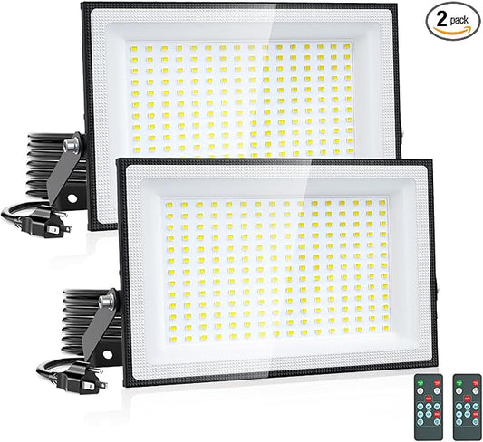 Onforu 150W Dusk to Dawn LED Outdoor Flood Light with Timer, Adjustable Brightness up to 15000lm, IP66 Waterproof Security Light with Plug for Yard 2 Pack