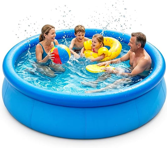 8FT x 30IN Inflatable Swimming Pool for Family - Large Round Blow Up Backyard Pool with Repair Patches & Accessories, Heavy-Duty Summer Water Party Favor