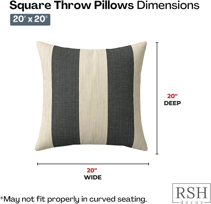 RSH DECOR Square Throw Pillows Set of 2, 20" x 20", Outdoor Pillows Waterproof, Outdoor Pillow Covers, Pillow Covers for Couch, Cabana Stripe Cerulean, Made in USA