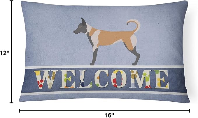 Caroline's Treasures BB8299PW1216 Belgian Malinois Welcome Canvas Fabric Decorative Pillow, Blue Machine Washable, Indoor Outdoor Decorative Pillow for Couch, Bed or Patio, 12HX16W
